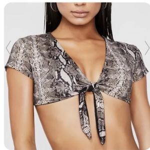 Frankies bikinis medium tie front snake print top